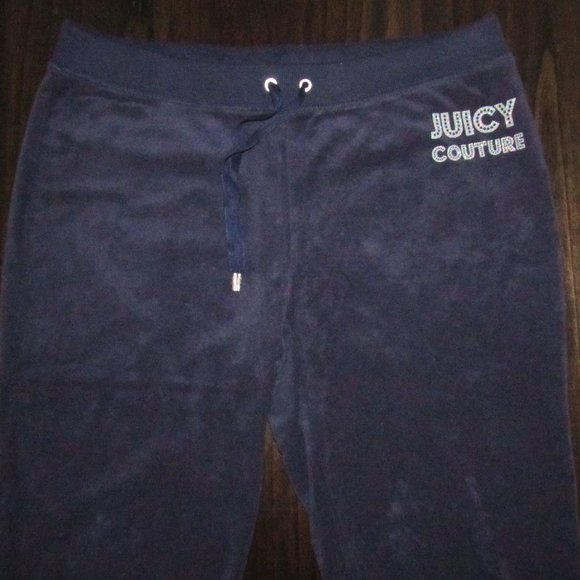 JUICY COUTURE CROP NAVY BLUE TERRY CLOTH SWEAT PANTS-LOGO ON FRONT-TIE WAIST-LG - Picture 2 of 10
